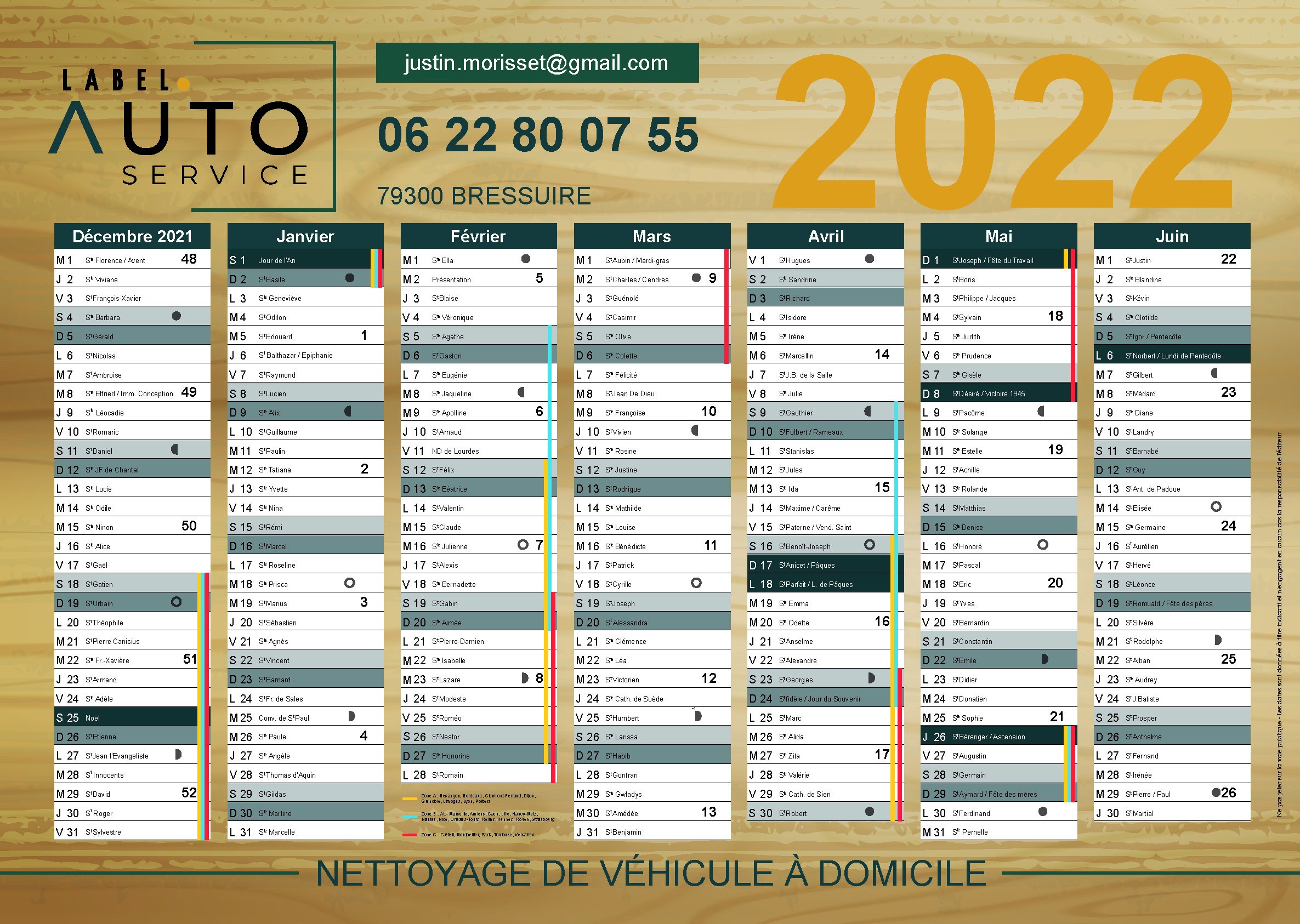 Calendrier Label Auto Service recto